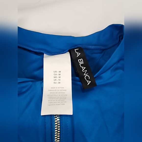 La Blanca Vibrant Blue Ocean Zip Long Sleeve Paddlesuit Swimsuit Med New - Picture 7 of 8